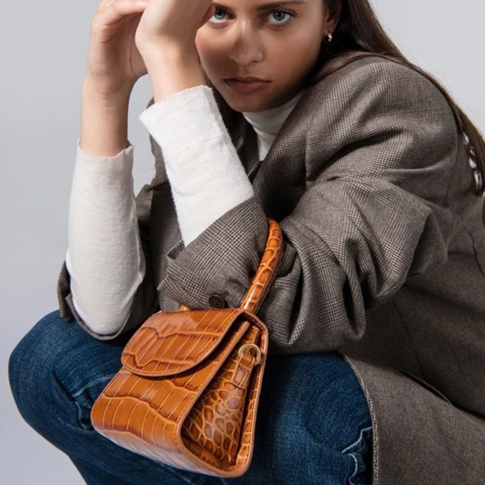 BY FAR Mini Tan Croc Bag